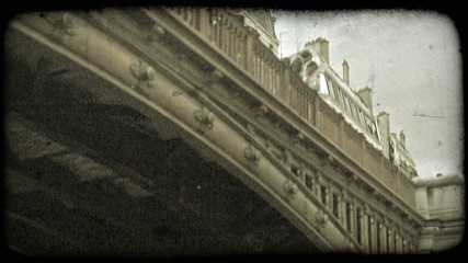 Paris from boat 2. Vintage stylized video clip.