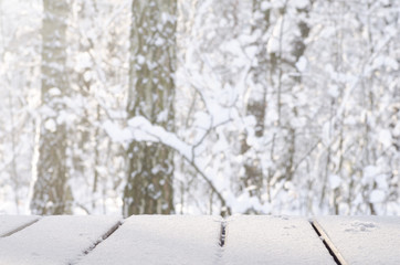 empty table covered with snow