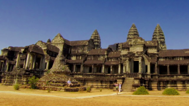 Tourists in Angkor Wat temples. Time lapse.