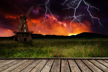 Windmill in the thunderstorm.