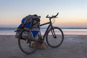 touristic bicycle stay on a lake coast