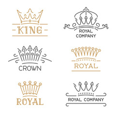 Crown logo set. Luxury crown in trendy line style. Vector illustration for hotel, restaurant, boutique, invitation, jewellery, etc.