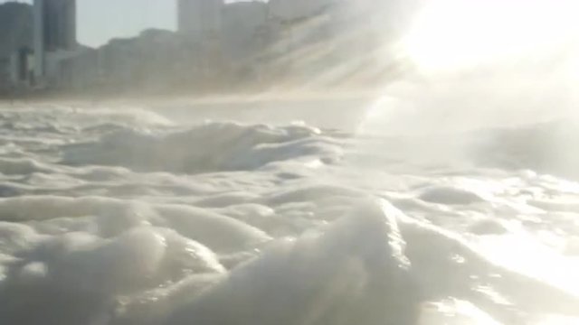 Static shot of foamy waves.