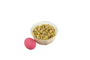 Brown rice with preserved eggs good Thai food isolated on white