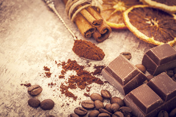 Coffee beans and chocolate