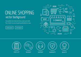 E-commerce web design concept. Line icons for website,landing page, infographics. Flat design. Vector