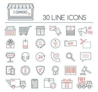 Set of e-commerce linear icons. Modern line icons for business, web development and landing page. Flat design. Vector