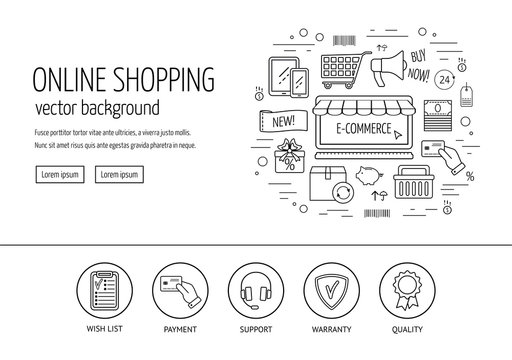 E-commerce web design concept. Line icons for website and landing page. Flat design. Vector