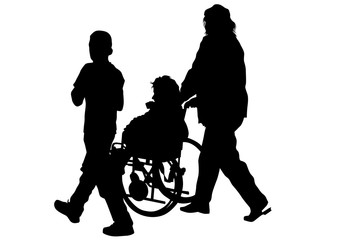 Silhouettes wheelchair and women on white background