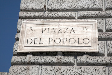 Piazza del Popolo Square Sign, Rome, Italy