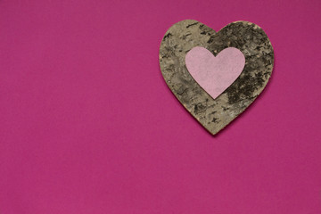 Pink Heart on Wooden heart On Pink Background