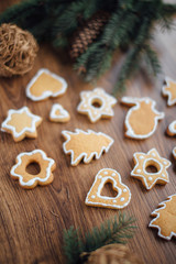 Christmas cookies lying on the table with presents