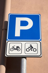 Blue Parking Sign for Motorbikes and Bicycles