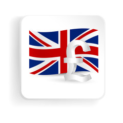 Pound symbol with UK flag - finance sign icon. Vector illustration.