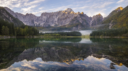 panorama of mountain lake in the Alps
