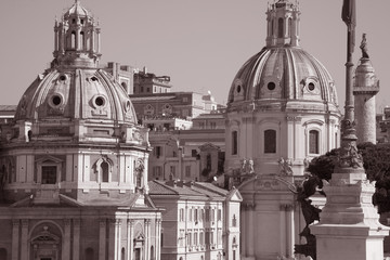 Fototapeta na wymiar Santa Apostoli Church and Square, Rome, Italy in Black and White Sepia Tone