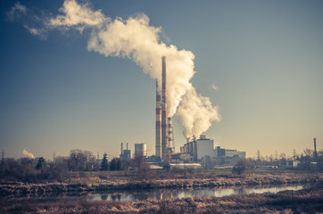 Power plant at cold morning, Krakow, Poland