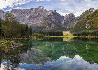 panorama of mountain lake in the Alps