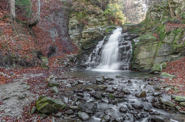 Obraz premium Waterfall Wielki in Obidza, Beskid Sadecki mountain range in Polish Carpathian Mountains