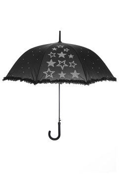 Open Black umbrella decorated with christals star shaped