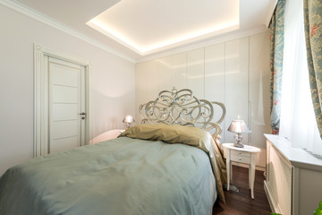 Double bed in the apartment interior