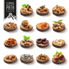 Isolated nuts set with clipping path.