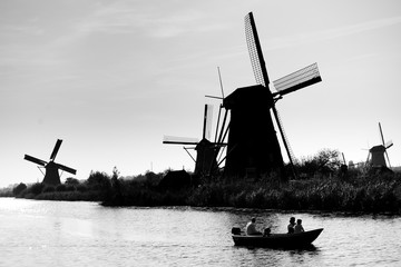Silhouette of a windmill in Kinderdijk