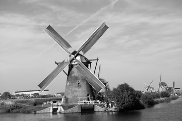 Silhouette of a windmill in Kinderdijk