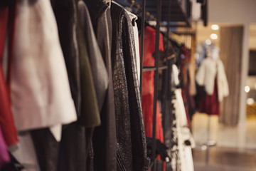 Fototapeta na wymiar Women clothing in a retail shop. Fashion and shopping concept.
