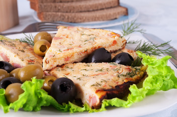 Slices of omelette on a plate