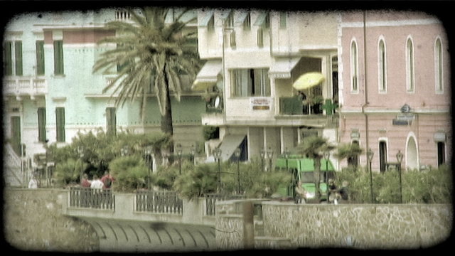 Italy Beach Town 3. Vintage stylized video clip.