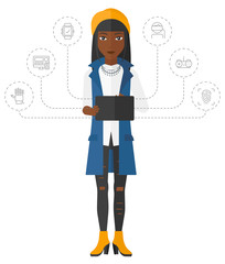 Woman holding tablet computer