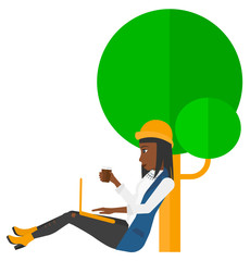 Woman using laptop for education.