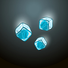 vector illustration of falling ice cubes on a dark blue background.