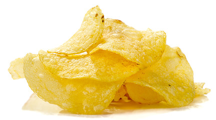 Potato chips isolated on white background.