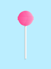Glossy round pink lollipop on the blue background