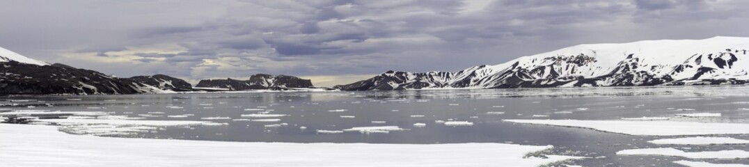 Sunset panorama at Deception Island, Antarctica