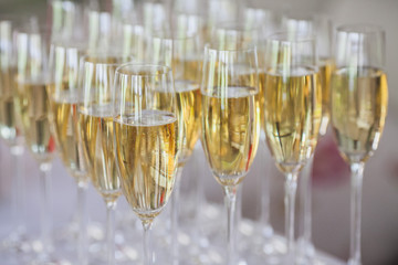 Glasses of champagne on the table. Glasses of champagne.