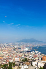 Scenic view of Naples city and Mount Vesuvius, Italy