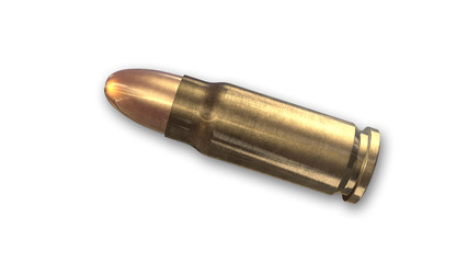 Bullet, ammunition isolated on white background, side view