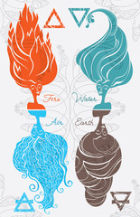 Fire, Air, Water, Earth. Elements. Esoteric illustration.