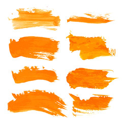 Set orange gouashe realistic thick paint strokes