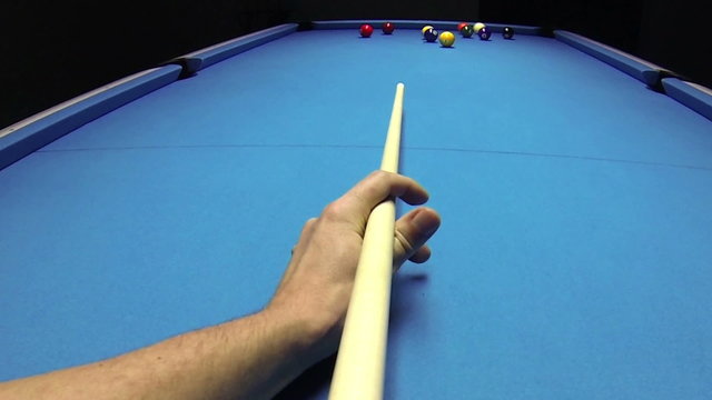 Pool billiards - Nine ball break from cue point of view