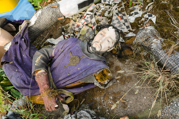Lancashire, England, 06/08/2013, Abandoned theme park mannequins left to decay