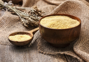 Couscous in a wooden bowl