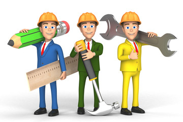 team of workers on white background
