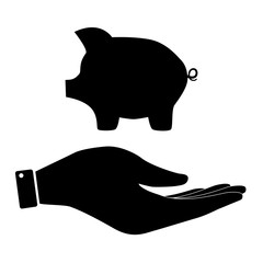 Pig sign in hand icon