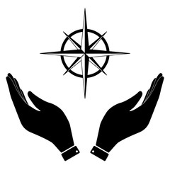 Wind rose in hand icon