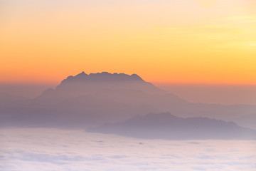 Mountain landscape with mist sunrise in Huai Nam Dang National P