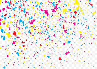 Transparent background with many falling tiny round random confetti pieces.